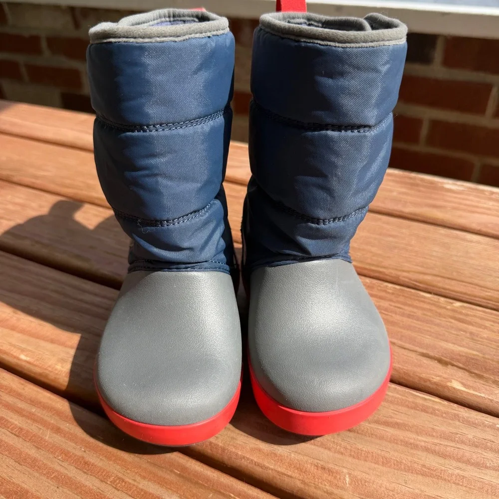 Crocs Toddler‎ C7 Winter Puff Boot Navy Blue Grey Red Quilted Snow Boots C7